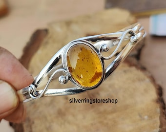 Verstellbarer Bernstein-Armreif: Handgefertigter Boho-Schmuck aus 925er Sterlingsilber