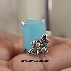Aqua Chalcedony Sterling Silver Ring: Handmade Gemstone Statement Jewelry