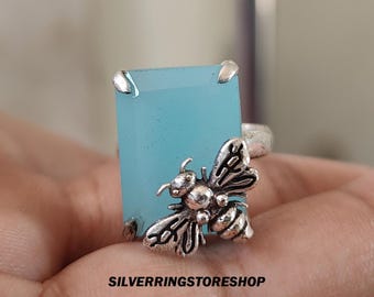 Aqua Chalcedony Sterling Silver Ring: Handmade Gemstone Statement Jewelry