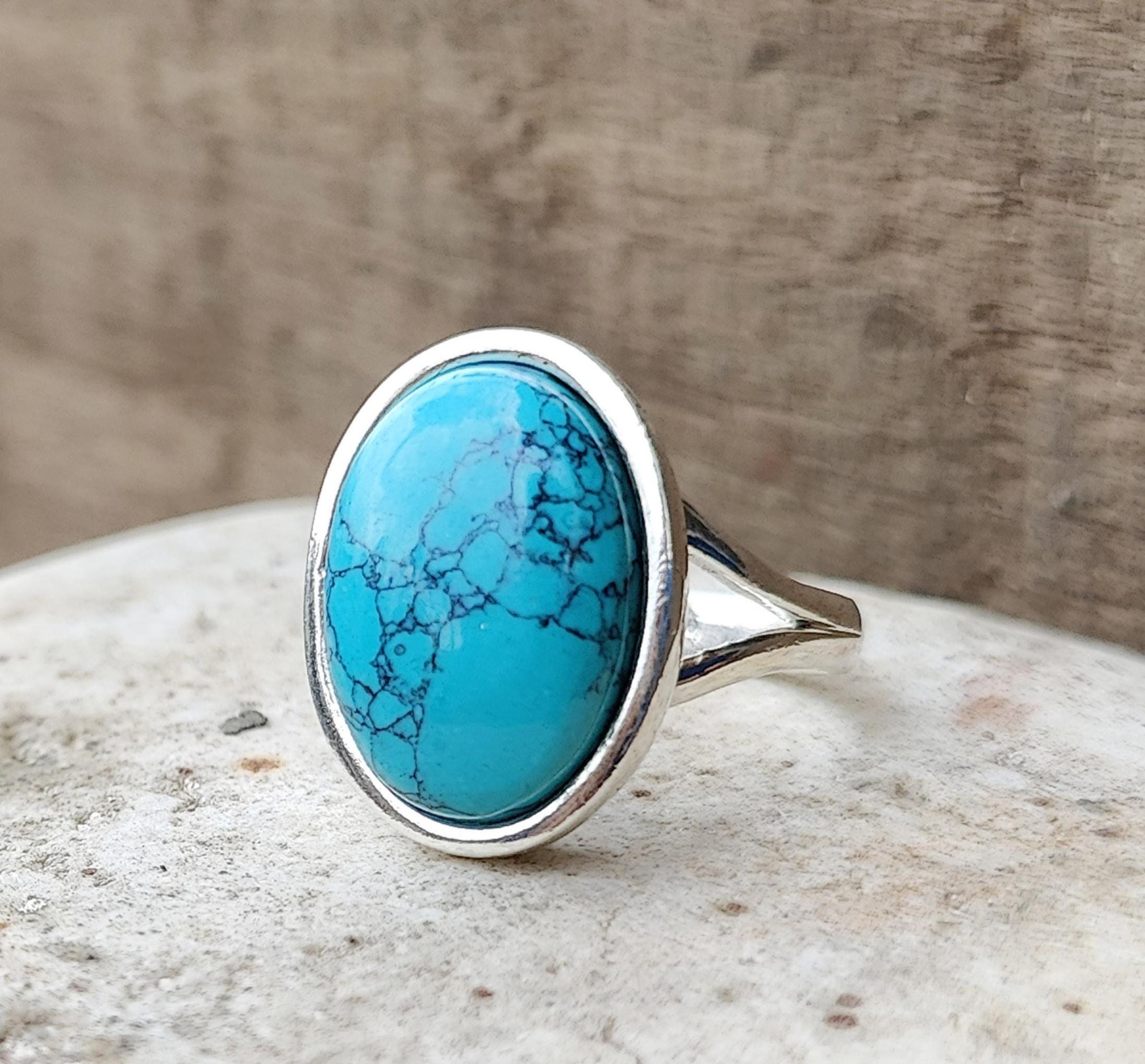 Handmade Oval Turquoise Ring: 925 Sterling Silver Statement