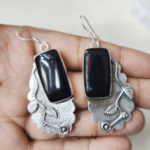 Black Onyx Earrings, 925 Sterling Silver Earrings, Earrings For Women, Stone Earrings, Earring For Girls, Wedding Earring, Antique Earring,