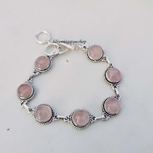 Rose Quartz bracelet, 925 Silver bracelet, Gemstone bracelet, Women bracelet, Birthstone bracelet, Handmade Bracelet, Boho Bracelet, Gifts,