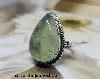 Handmade 925 Sterling Silver Prehnite Ring: Gemstone Statement Jewelry