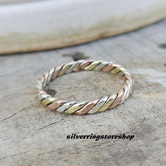 Handmade 3 Metal Twist Band Ring: Silver, Copper, Brass - Etsy