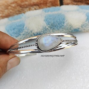 Handmade Moonstone Bangle: 925 Sterling Silver Boho Jewelry