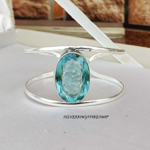 Beautiful Aquamarine Bangle, Solid 925 Sterling Silver Bangle, Handmade Bangle, Aquamarine Gemstone, Natural Gemstone, Boho Bangle, Gifts,