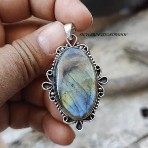 Handmade Blue Labradorite Pendant: Sterling Silver Gemstone Necklace