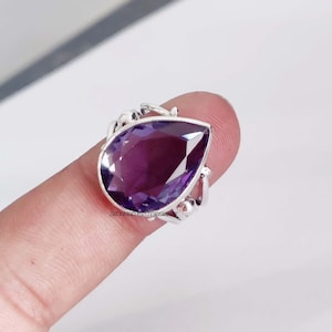 Amethyst Ring, 925 Silver Ring, Handmade Ring, Women Ring, Amethyst Jewellary, Promise Ring, Anxiety Ring, Pear Shape Ring, Beautiful Gifts,