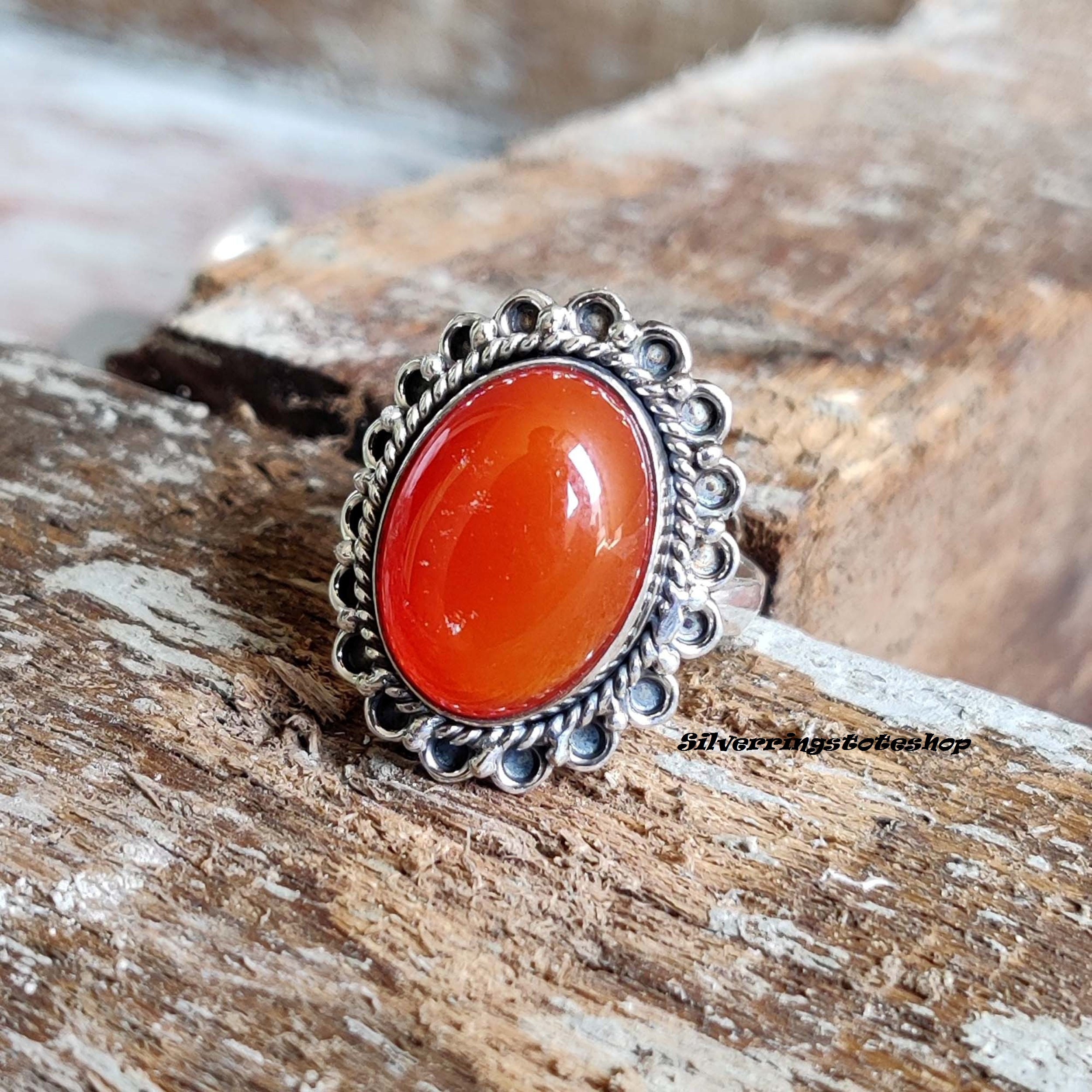 Gold Plated Adjustable Red Carnelian 7.25 Ratti Stone Ring Oval Shape  Cabochon Cut Ring - 55carat - 3689091