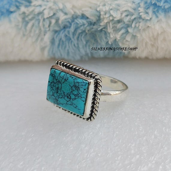 Blue Copper Turquoise Ring, 925 Sterling Silver Ring, Boho Ring