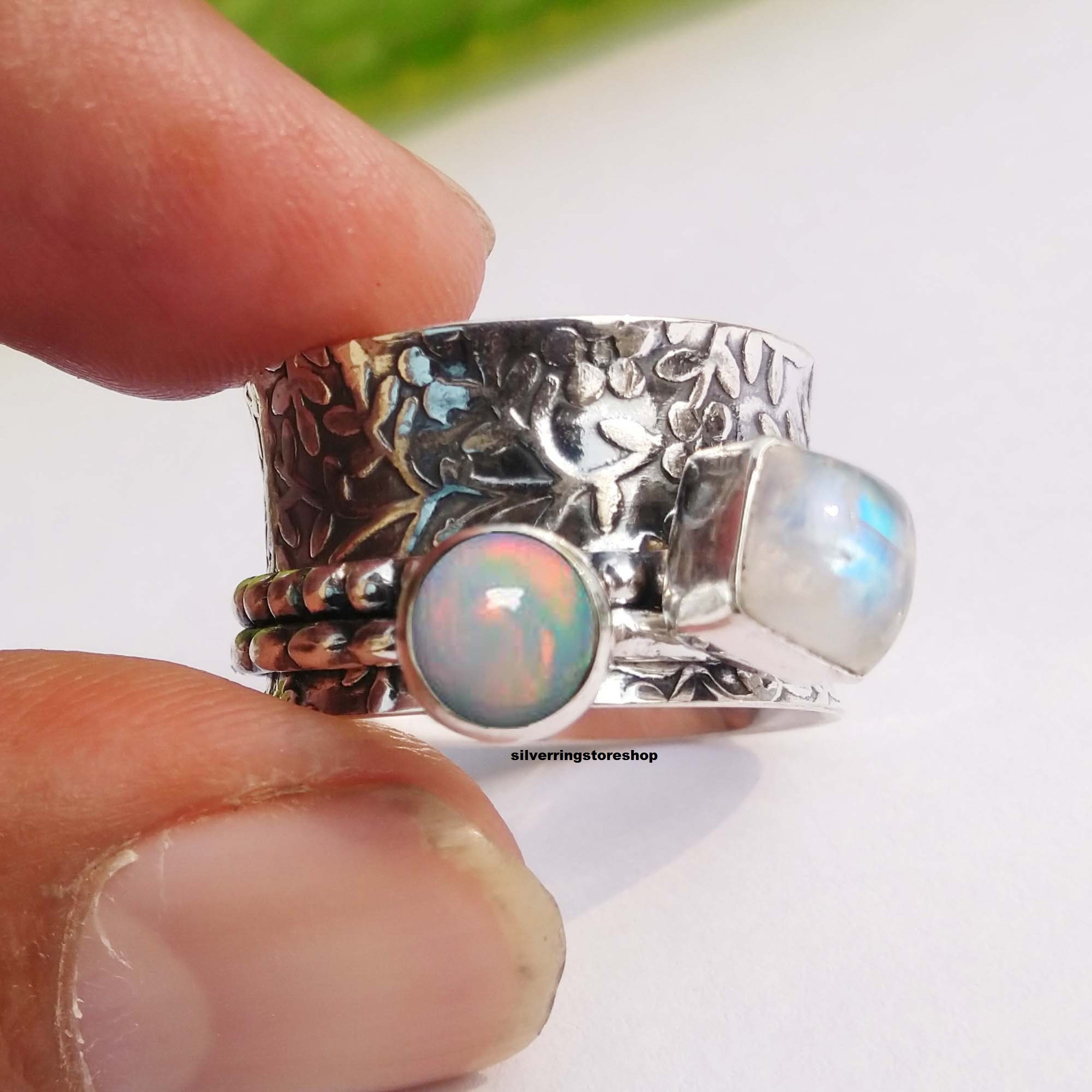 Fine Jewelry Opal Spinner Ring 925 Sterling Silver Ring Women Statement