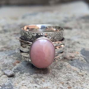 Pink Opal Ring, Spinner Ring, 925 Sterling Silver Ring, Handmade Ring, Statement Ring, Fidget Ring, Worry Ring, Thumb Ring, Women Ring, Gift