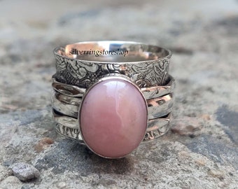 Pink Opal Ring, Spinner Ring, 925 Sterling Silver Ring, Handmade Ring, Statement Ring, Fidget Ring, Worry Ring, Thumb Ring, Women Ring, Gift