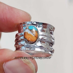 Oyster copper turquoise Ring, 925 Sterling silver Ring, Spinner Ring, Ring for women, Statement Ring, Fidget Ring, Peace, Gift For Her,,