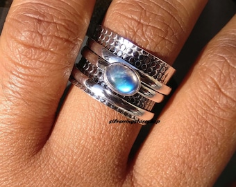 Moonstone Ring, Spinner Ring, 925 Sterling Silver, Women Ring, Meditation Ring, Thumb Ring, Statement Ring, Moonstone Jewelry, Gift For Her,