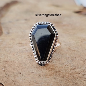 Black Onyx Ring, Coffin Ring, 925 Sterling Silver, Handmade Ring, Gemstone Ring, Statement Ring, Women Ring, Dainty Ring, Gift For Her,