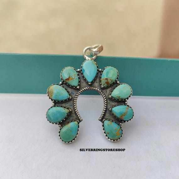 Mohave Turquoise Pendant, 925 Sterling Silver, Handmade, Gemstone, Jewelry Pendant, Women Birthday Gift,