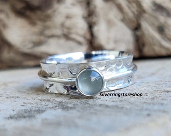 Aquamarine stone Ring, 925 Sterling silver Ring, Band Ring, Spinner Ring, Boho Ring, Anxiety Ring, Worry Ring, Kid Ring, Gift For Her,,