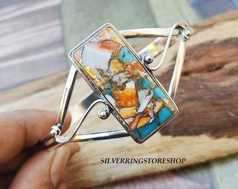 Oyster Copper Turquoise Bangle: Handmade 925 Sterling Silver Statement Jewelry
