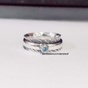 Aquamarine Ring, Spinner Ring, Silver Band Ring, 925 Sterling Silver, Gemstone Ring, Handmade Ring, Women Ring, Designer Ring, Gift For Her