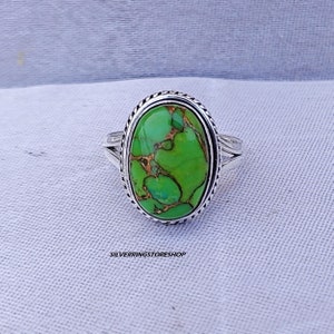 Green Copper Turquoise Ring: Handmade 925 Sterling Silver Boho Jewelry