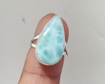 Larimar Gemstone Ring, 925 Solid Sterling Silver Ring,Handmade Ring,Statement Ring,Love Ring, Gift for her Ring, Larimar Ring, silver Ring,