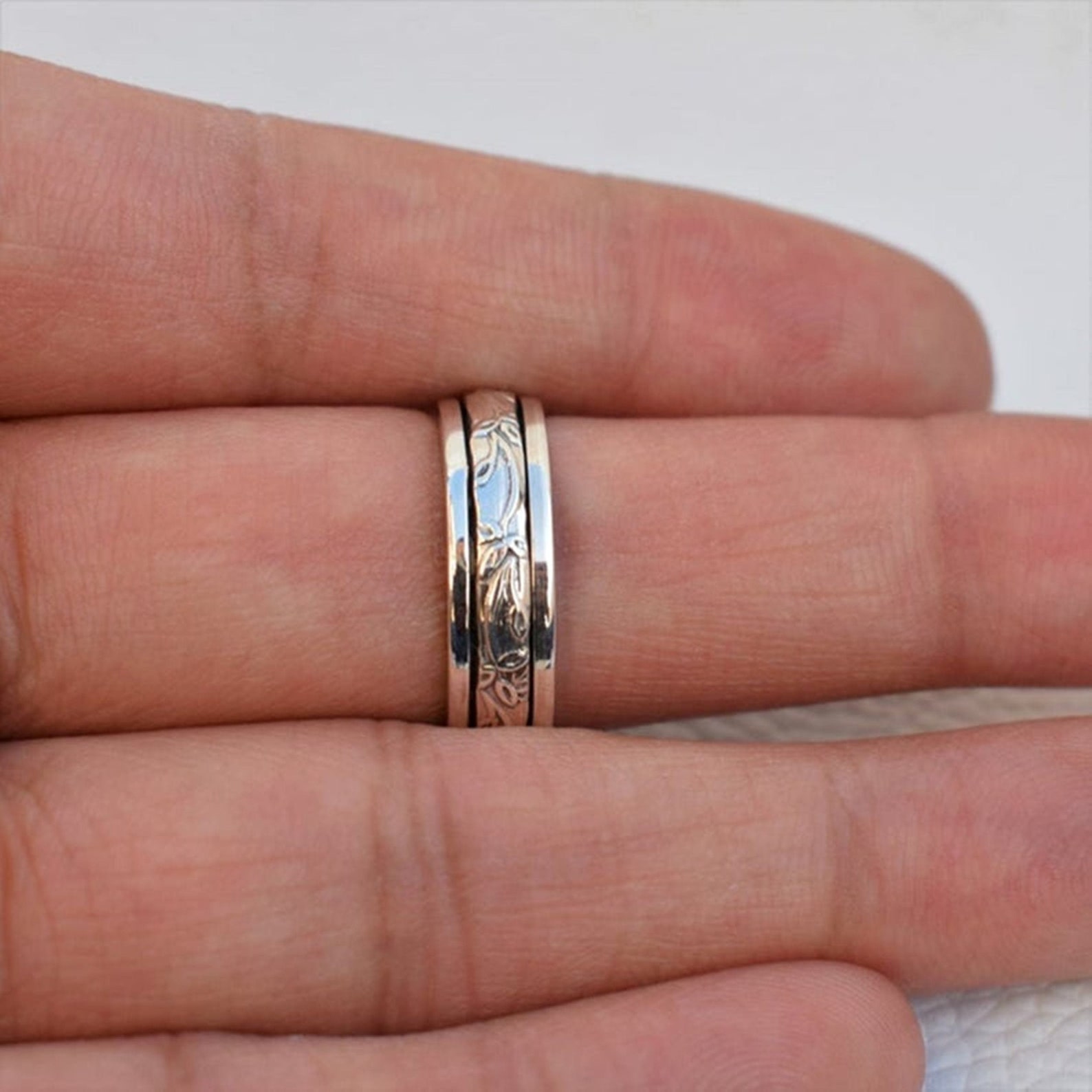 Spinner Ring 925 Sterling Zilver Angst Ring Fidget Ring Etsy