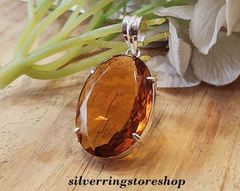 Boho Citrine Pendant: 925 Sterling Silver, Handmade Gemstone Jewelry