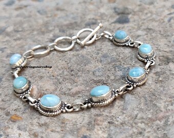 Natural Larimar bracelet, 925 Silver bracelet, Gemstone bracelet, Women bracelet, Birthstone bracelet,Handmade Bracelet, Meditation Bracelet