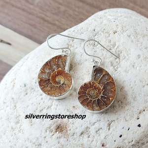 Ammonite Earring, Beautiful Jewelry, 925 Sterling Silver Earring, Natural Ammonite Fossil Earrings, Ammonite pair, Women Jewelry, GiftS for,