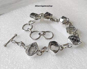 Natural Herkimer Diamond Bracelet, 925 Sterling Silver Bracelet, Handmade Bangle, Statement Jewelry, Diamond Jewelry, Gift For Her, ///