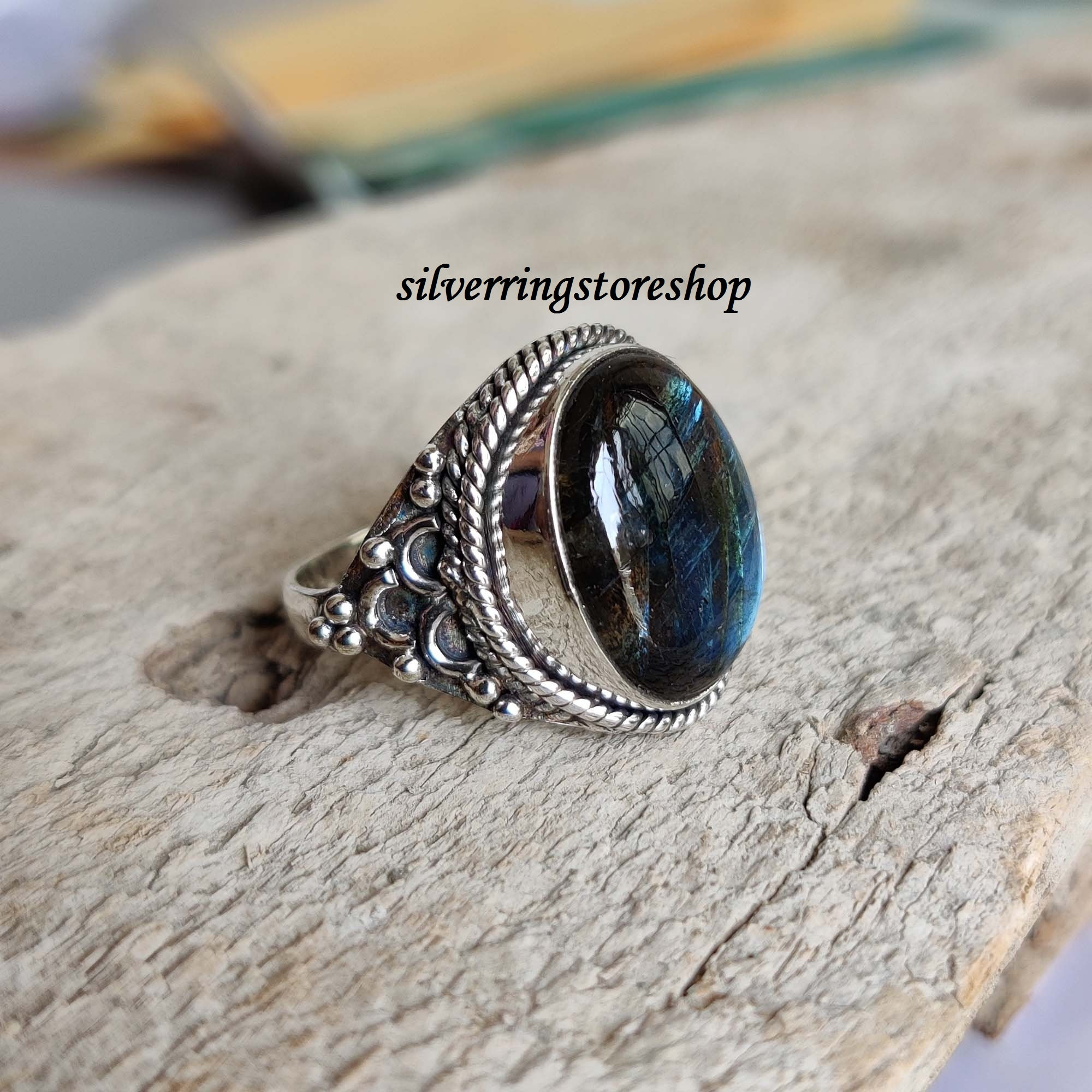 Labradorite Stone Ring, 925 Sterling Silver Ring, Statement