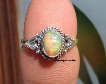 Ethiopian Opal Ring, Silver Opal Ring, 925 Silver Ring, Opal Jewelry, African Opal Ring, Dainty Ring, Valentine Gift Ring Oval Silver Ring,
