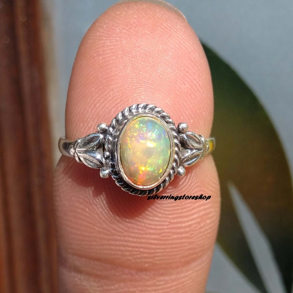 Ethiopian Opal Ring, Silver Opal Ring, 925 Silver Ring, Opal Jewelry, African Opal Ring, Dainty Ring, Valentine Gift Ring Oval Silver Ring,