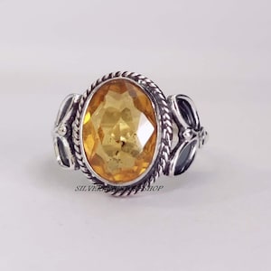 Citrine Ring, 925 Silver Ring, Band Ring, Women Ring, Handmade Ring, Designer Ring, Boho Ring, Promise Ring, Birthday Present, Gift For Hrr,