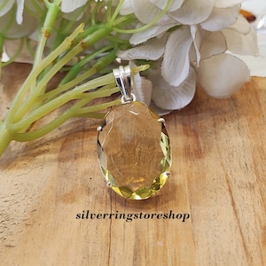 Yellow Large Pendant, Natural Gemstone Pendant, 925 Sterling Silver Pendant, Handmade Jewelry, Statement Pendant, Boho Pendant, Gift For Her