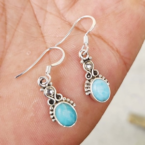 Natural Larimar Earring , 925 Sterling Silver , Gemstone Earring , Gift for Women , Larimar Jewelry , Designer Earring , Boho Earring ***