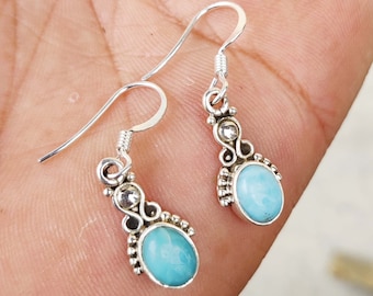 Natürlicher Larimar-Ohrring, 925 Sterling Silber, Edelstein-Ohrring, Geschenk für Frauen, Larimar-Schmuck, Designer-Ohrring, Boho-Ohrring ***