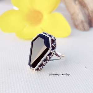 Black Onyx Ring, Coffin Ring, Boho Ring, 925 Silver Ring, Ring, Women Ring, Handmade Ring, Dainty Ring, Gemstone Ring, Gift For Her, Coffin