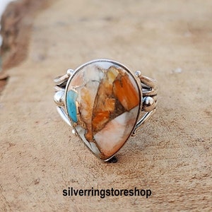 Oyster Copper Turquoise Ring, Silver Ring, 925 Sterling Silver, Gemstone Ring, Handmade Ring, Statement Ring, Women Jewelry, Gift For Her,