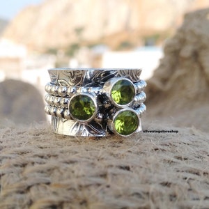Peridot Ring, Spinner Ring, Statement Ring, 925 Silver Ring, Anxiety Ring, Women Ring, Fidget Ring, Stone Ring, Party Ring, Gift For Her,