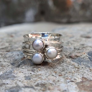 Pearl Spinner Ring, 925 Sterling Silver Ring, Handmade Ring, Women Ring, Meditation Ring, Engegment Ring, Gemstone Ring, Beautiful Ring,