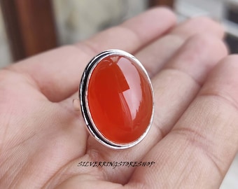 Carnelian stone Ring, 925 Sterling silver Ring, Band Ring, Gemstone Ring, Handmade Ring, Jewellery Ring, Dainty Ring, Peace, Gift For Her,,
