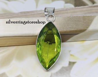 Handmade Peridot Gemstone Pendant: 925 Sterling Silver Boho Jewelry