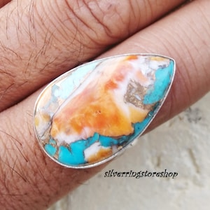 Oyster Copper Turquoise Ring, 925 Silver Ring, Band Ring, Hammered Ring, Gemstone Ring, Natural Stone Ring, Statement Ring, Gift For Her,