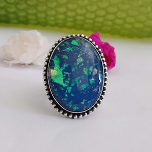 Opal Ring, 925 Sterling silver Ring, Round Ring, Handmade Ring, Anniversary Ring, Band Ring, Gift For Her Ring, White Stone Ring, Jewelry,