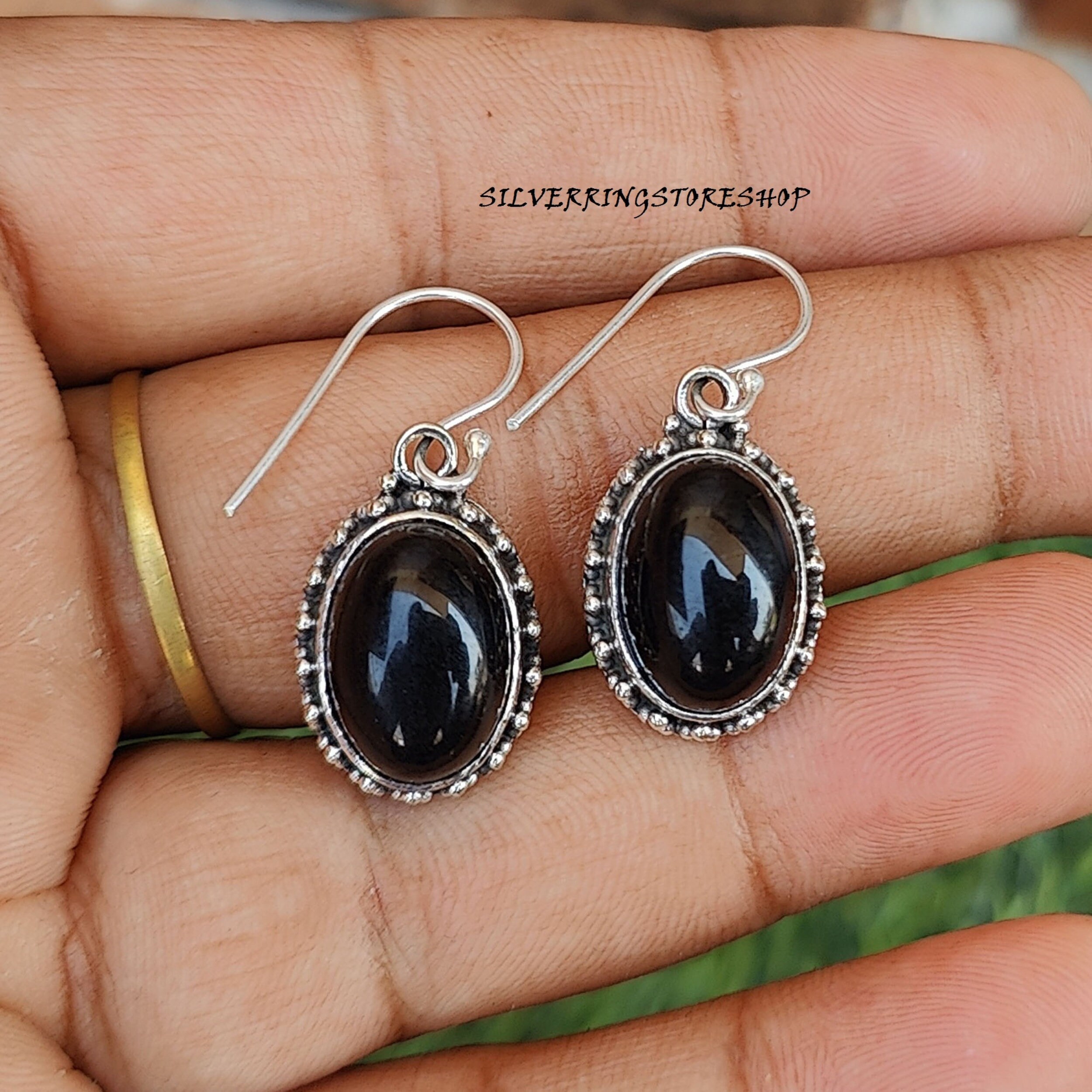Boucles D'oreilles En Argent 925 Et Onyx Noir - Fait Main, Modèle Unique