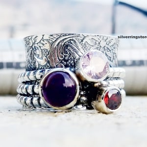 Amethyst Ring, Spinner ring, 925 Silver Ring, Anxiety Ring, Fidget Ring Women Ring, Rose Quartz Ring, Handmade Ring, Garnet Ring, Gift Ring,