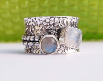 Moonstone Ring, Spinner Ring, Women Ring, Meditation Ring, Anxiety Ring, Labradorite Ring, Worry Ring, Gift For Her, Boho Ring, Jewelry Ring