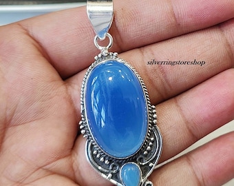 Blue Chalcedony Pendant: 925 Sterling Silver Gemstone Jewelry